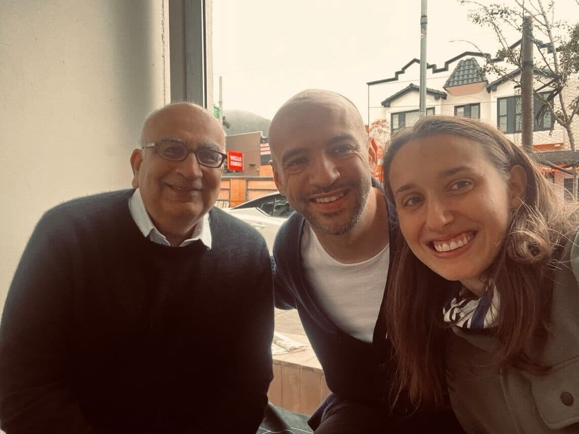 Anil Bhushan, Michael Fester, and Marie Schneegans meeting for coffee