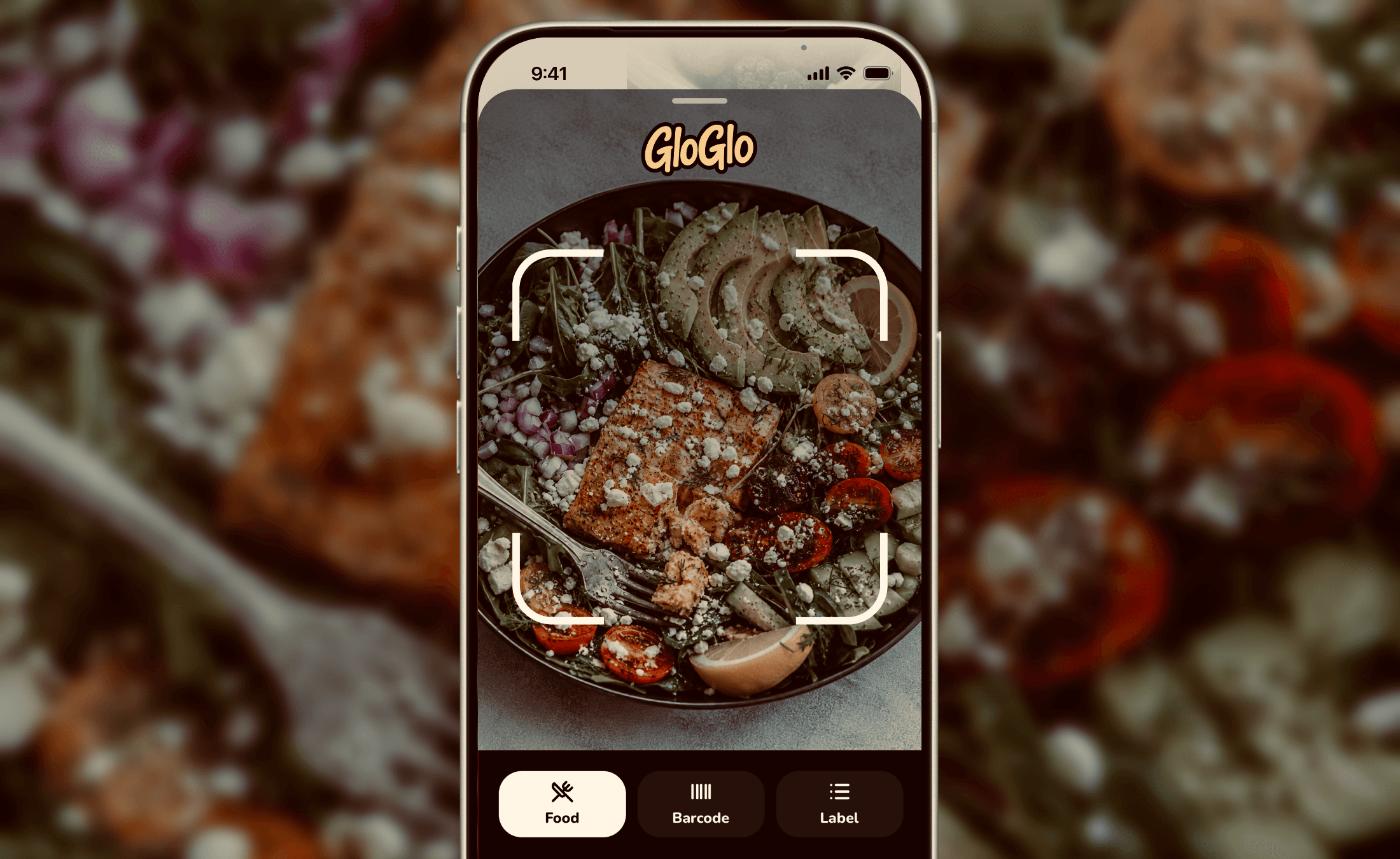 The GloGlo app scanning a meal on a phone