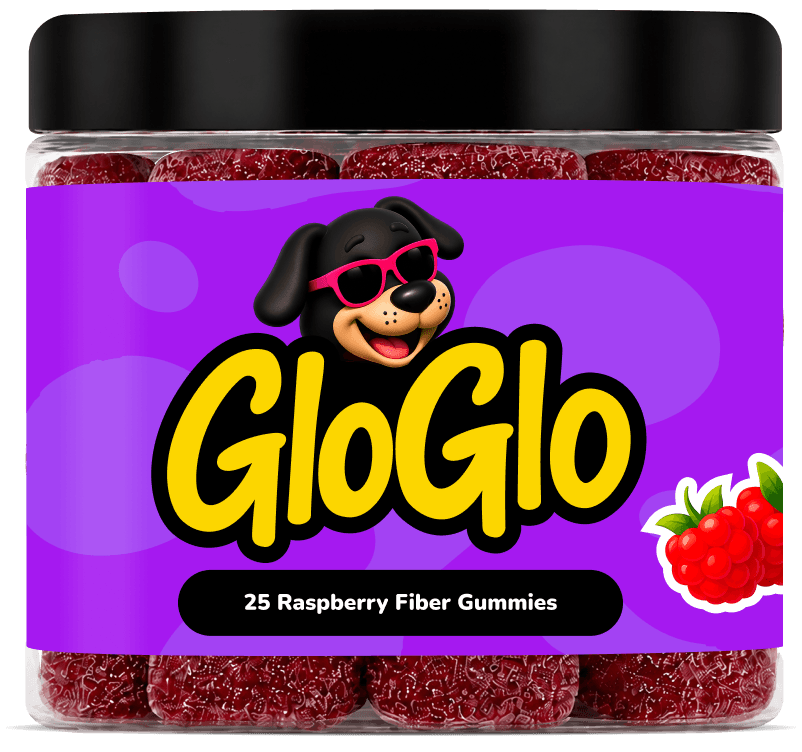 GloGlo raspberry fiber gummies jar